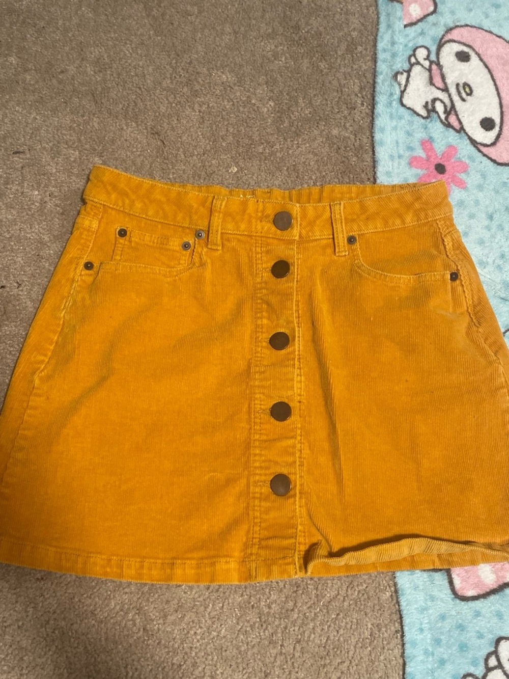 Mustard Yellow Corduroy Button-Front Mini Skirt